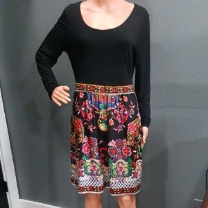 Beige By Eci Long Sleeve Multicolor-Color Paisley Floral Print Skirt Midi Dress